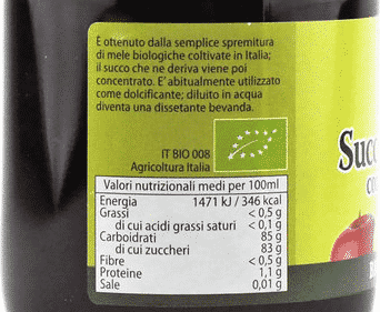 Succo di mela concentrato tabella nutrizionale