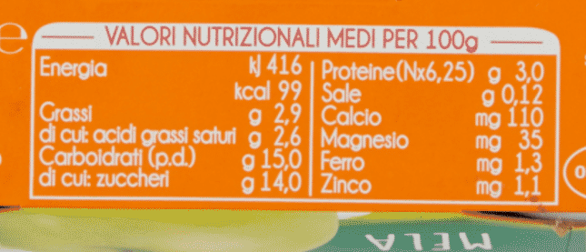 yogurtino Plasmon tabella nutrizionale