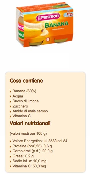 Omogeneizzato Plasmon Banana zuccheri