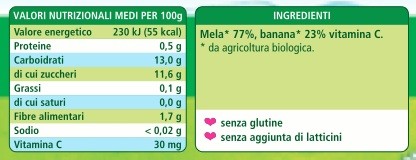 Omogeneizzato hipp mela banana zuccheri