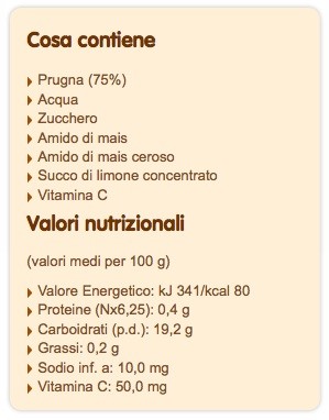 Omogenizzato prugna Plasmon zuccheri